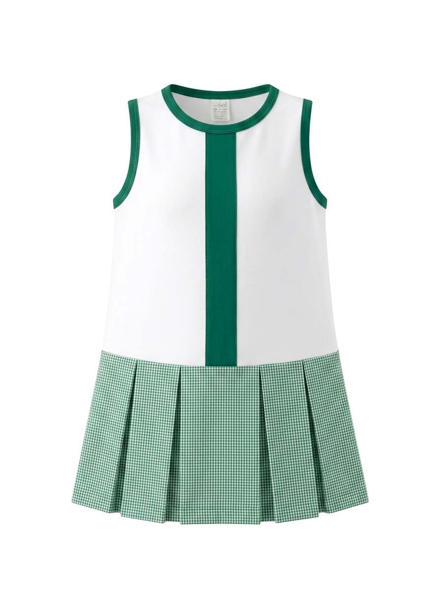 Renea Dress -  Pure Coconut, Augusta Green Minigingham