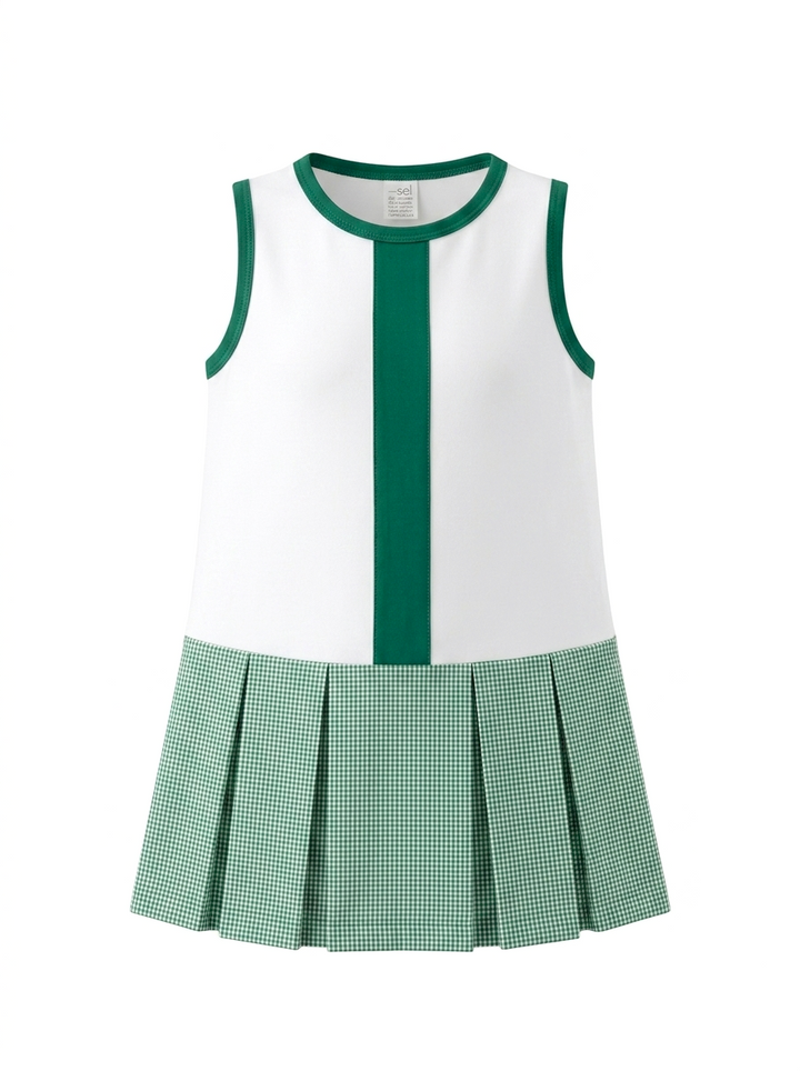 Renea Dress -  Pure Coconut, Augusta Green Minigingham